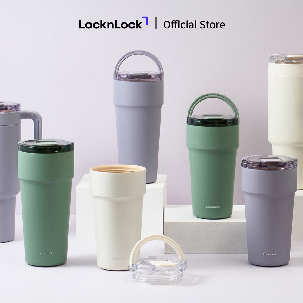 Bình giữ nhiệt LocknLock Metro cafe top handle phủ sứ LHC4416 710ml / LHC4419 900ml có quai xách và ống hút đi kèm | BigBuy360 - bigbuy360.vn