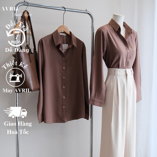  Áo sơ mi nữ màu nâu tây tay dài công sở form rộng kiểu Hàn Quốc mã AV02 