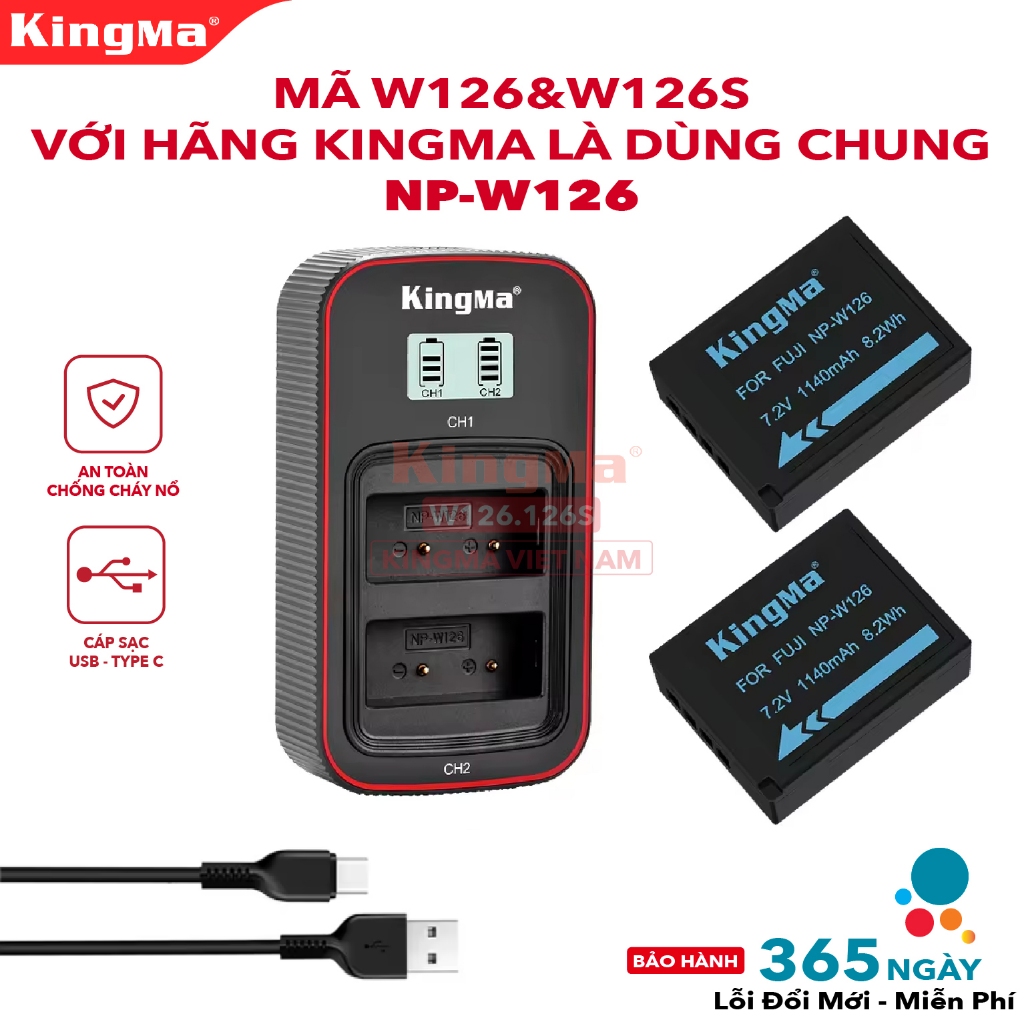 [ Hoả Tốc ] Bộ 2 Pin + 1 Dock Sạc Đôi NP-W126/126S Chính Hãng KingMa. Dung Lượng 1140mAh. Bảo Hành 12 Tháng