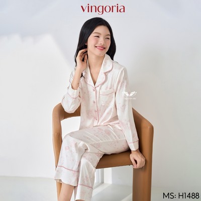 Bộ đồ ngủ nữ Pijama lụa VINGO/VINGORIA tay dài dáng SUÔNG mùa thu Cocoon H1488