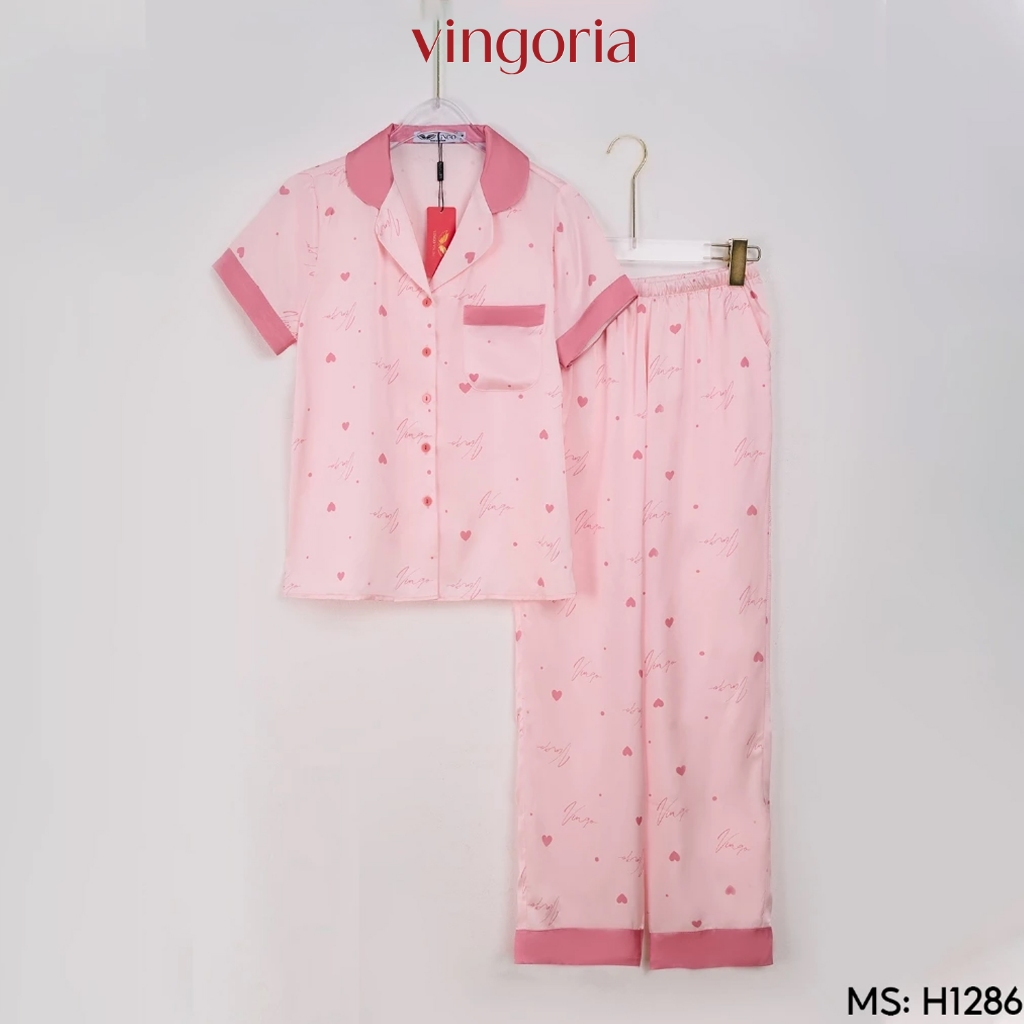 Pijama mặc nhà bộ đồ ngủ lụa VINGO/VINGORIA tay ngắn xuân hè H1286