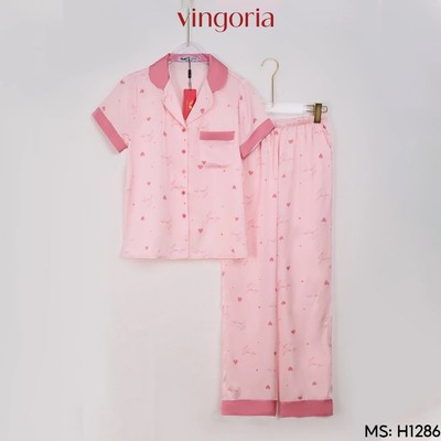Pijama mặc nhà bộ đồ ngủ lụa VINGO/VINGORIA tay ngắn xuân hè H1286