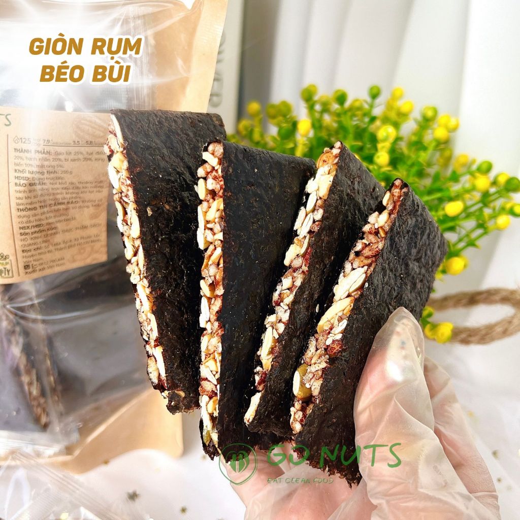 Rong biển kẹp hạt GO NUTS túi 250g, không đường hỗ trợ ăn kiêng giảm cân bánh ngũ cốc dinh dưỡng | BigBuy360 - bigbuy360.vn