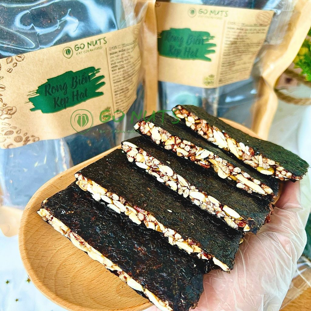 Rong biển kẹp hạt GO NUTS túi 250g, không đường hỗ trợ ăn kiêng giảm cân bánh ngũ cốc dinh dưỡng