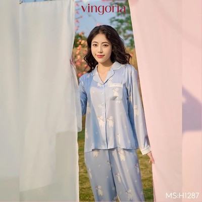 Đồ bộ mặc nhà Pijama lụa VINGO/VINGORIA tay dài mùa thu H1287