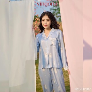  Đồ bộ mặc nhà Pijama lụa VINGO VINGORIA tay dài mùa thu H1287 
