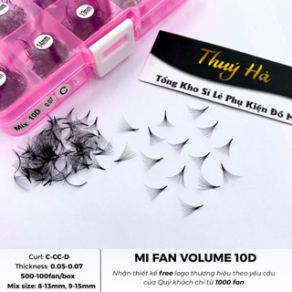  Mi fan sẵn 10D dày 0.05-0.07 hộp mix size 1000fan chân keo nhỏ xòe đều Lông Mi Nhân Tạo Thúy Hà 