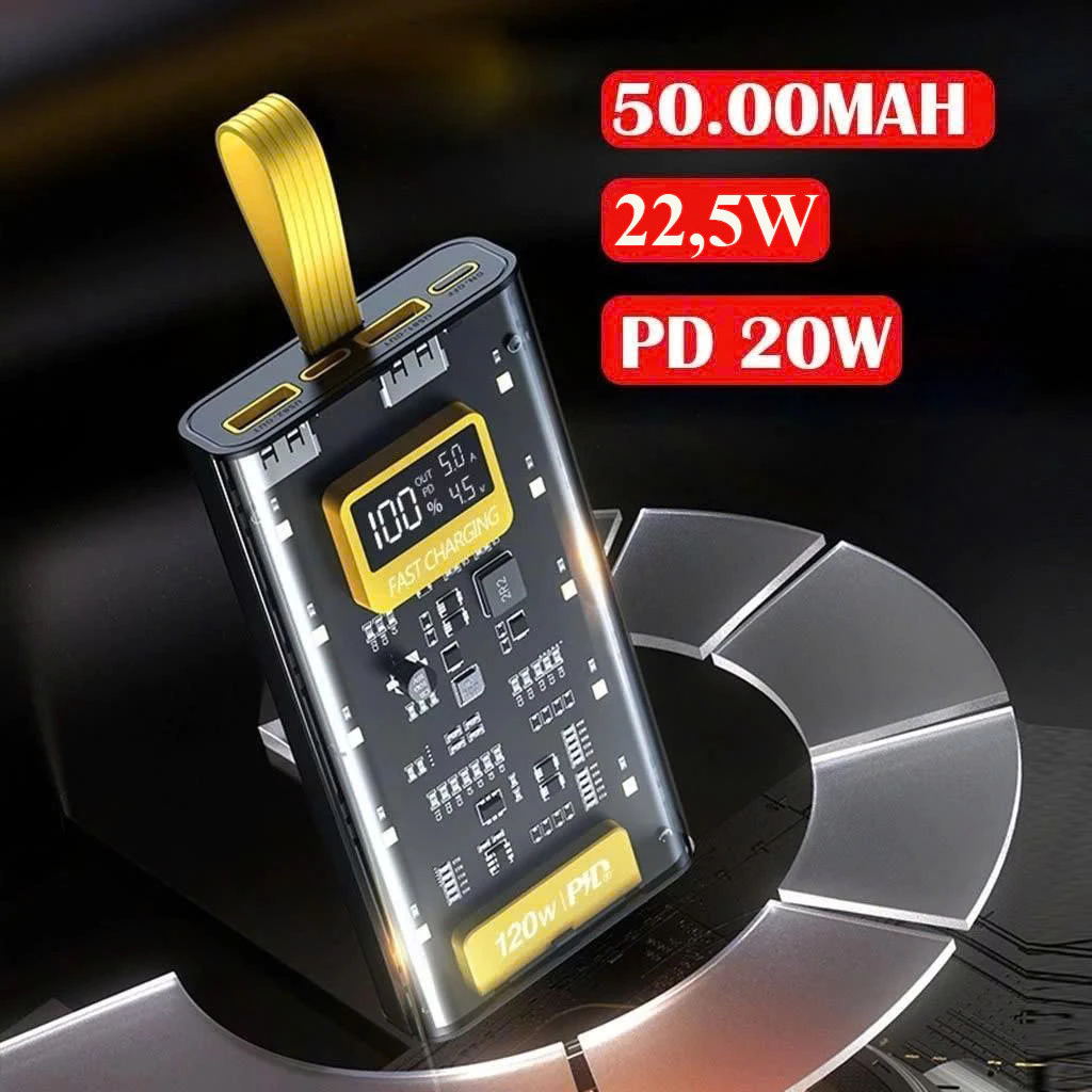 Sạc Dự Phòng 50000mAh Sạc Nhanh 120W  Thiết Kế Mới Đèn Led RGB Hiện %pin  Kèm 4 Đầu Sạc Tiện Lợi | BigBuy360 - bigbuy360.vn