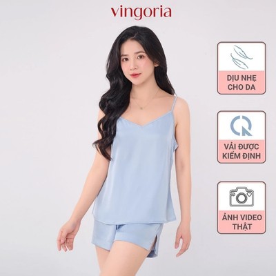 Bộ đồ ngủ nữ hai dây mặc nhà lụa VINGO/VINGORIA xuân hè N403