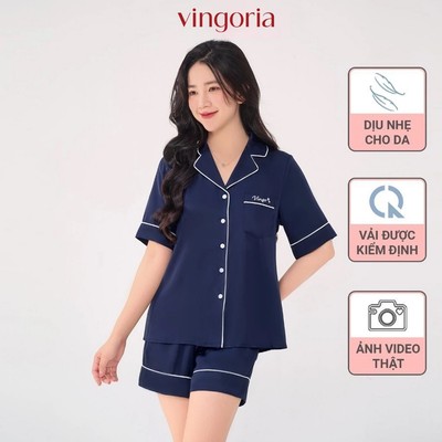 Bộ ngủ lụa Pijama mặc nhà trơn VINGO/VINGORIA tay ngắn xuân hè H1146