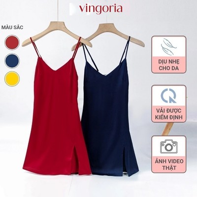 Váy ngủ 2 dây lụa mặc nhà VINGO/VINGORIA mùa hè N223