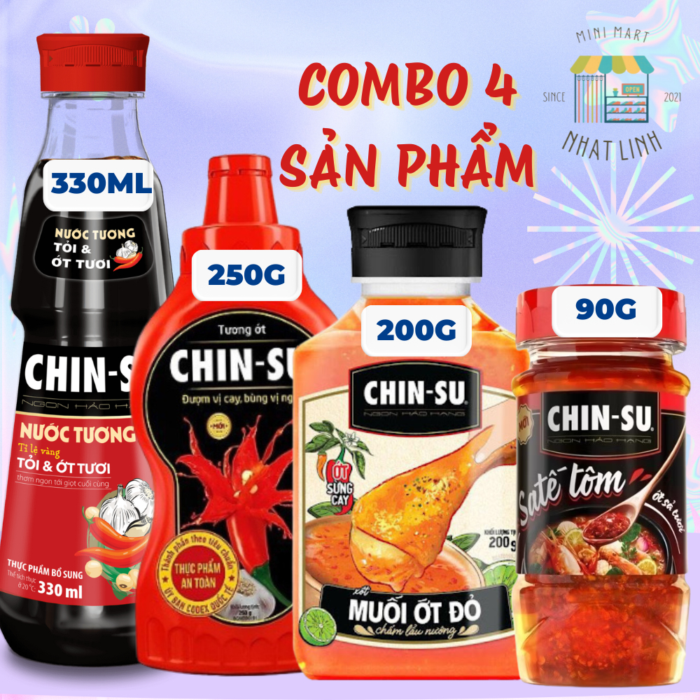 Combo Gia Vị Chinsu – Nước Tương, Tương Ớt, Muối Ớt Đỏ, Sa Tế Tôm – Hàng Chính Hãng