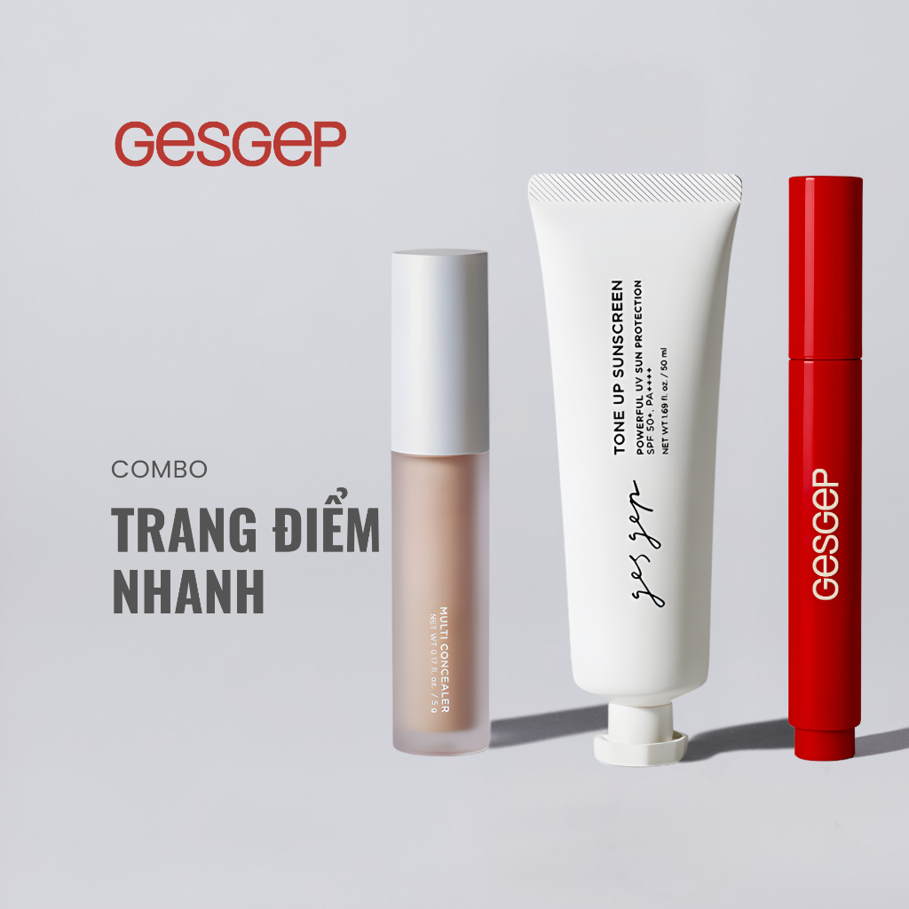 [Combo trang điểm nhanh] Kem chống nắng Gesgep, kem che khuyết điểm Multi Concealer và son dưỡng có 