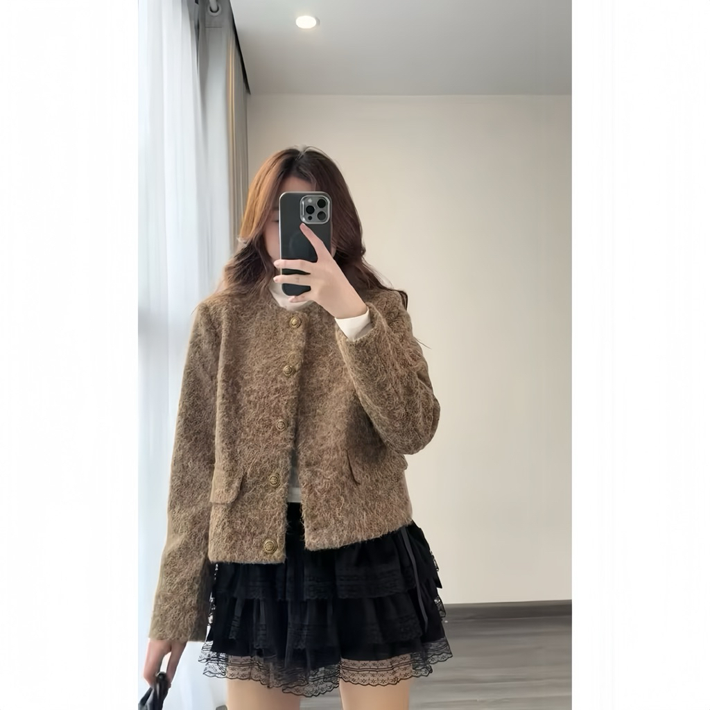 Áo dạ tweet lông trendy màu nâu, áo khoác dạ phong cách hàn quốc Baobao Store _ B251
