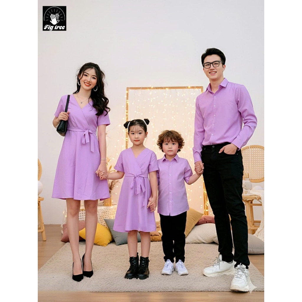 Set Sơ Mi Váy Gia Đình Fig Tree Màu Tím Cà Siêu Dễ Thương
