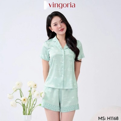 Bộ đồ ngủ nữ Pijama mặc nhà lụa VINGO/VINGORIA tay ngắn xuân hè H1168