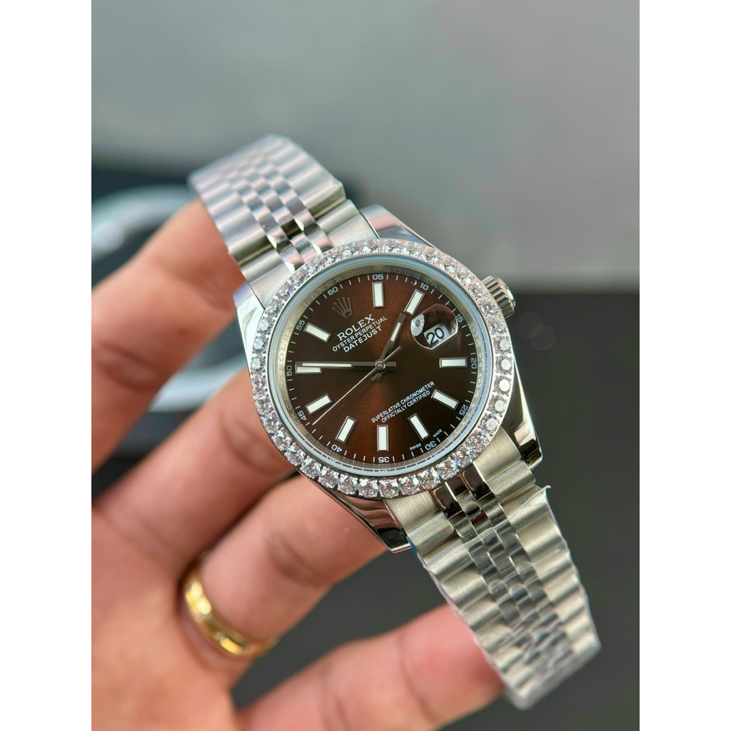 Rolex Datejust Rolex datejust nâu vỏ trắng size 41mm Núm zen khắc triện 4 góc, khoá hộp. RVW