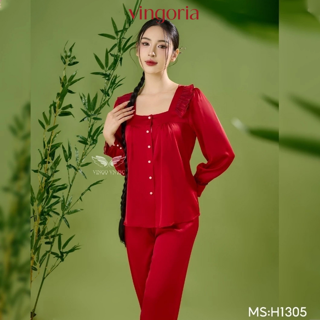 Bộ đồ ngủ PIjama mặc nhà lụa VINGO/VINGORIA tay dài mùa thu H1305