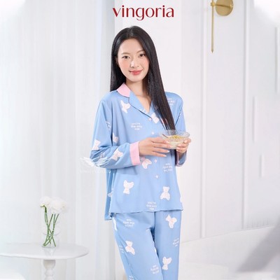 Bộ đồ ngủ pijama mặc nhà lụa VINGO/VINGORIA tay dài mùa thu H1291
