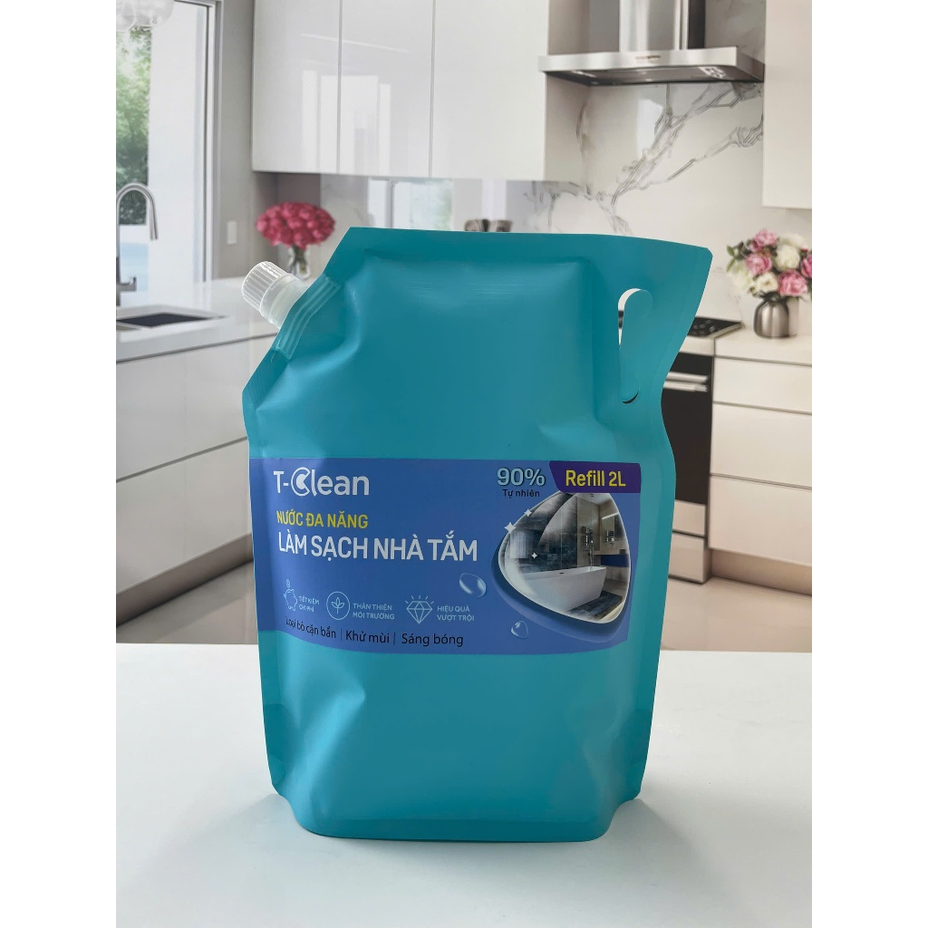 Túi Refill 2L tẩy đa năng làm sạch nhà tắm TClean , tẩy cặn canxi, sen vòi inox, lavabo, gương