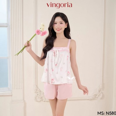 Đồ bộ mặc nhà 2 dây lụa Pháp VINGO/VINGORIA thoáng mát xuân hè N580