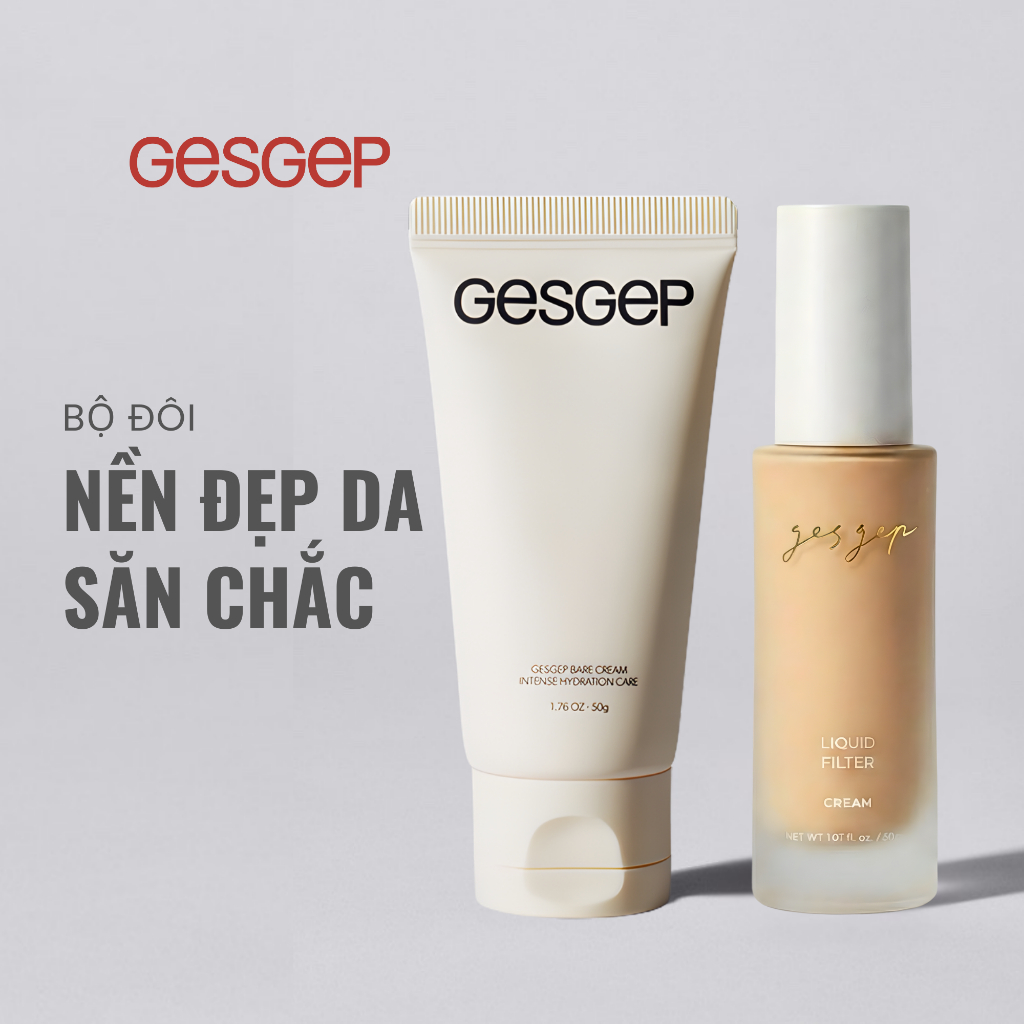 [Bộ đôi nền đẹp da săn chắc] Combo kem dưỡng ẩm Gesgep Bare Cream 80g và kem nền Liquid Filter