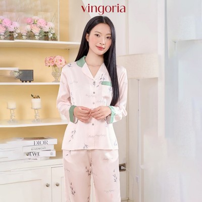 Bộ đồ ngủ pijama mặc nhà lụa VINGO/VINGORIA tay dài mùa Thu H1289
