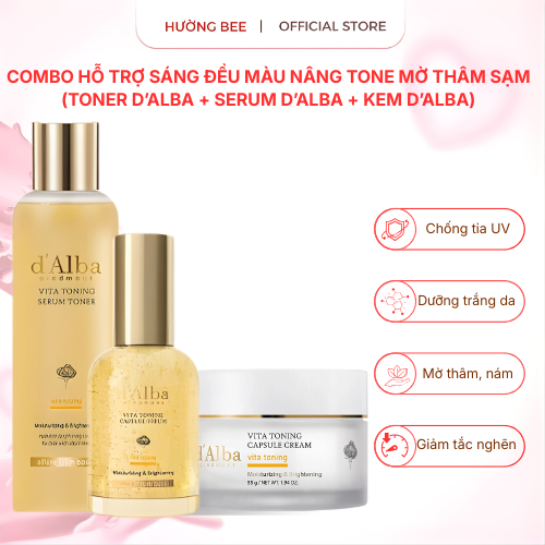 Combo Hỗ Trợ Làm Sáng Đều Màu Nâng Tone Mờ Thâm Sạm Căng Bóng ( toner. dalba + Serum Dalba + Kem dal
