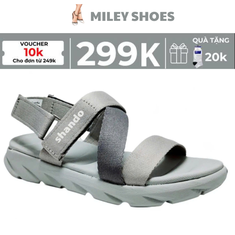 Dép Quai Hậu Đi Học, Giày Sandal Đi Học SHANDO F6 Sport XÁM NHẠT ĐẬM, Quai dù Cao 3 Phân (Nam Nữ) MI