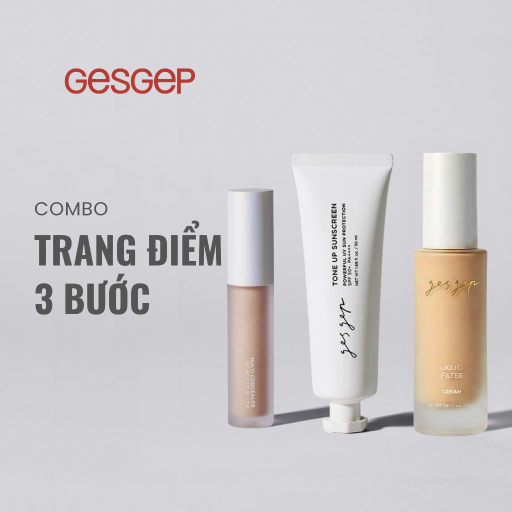 [Combo trang điểm 3 bước nhà Gesgep]Kem chống nắng Tone up Sunscreen, nền Liquid Filter, che khuyết 