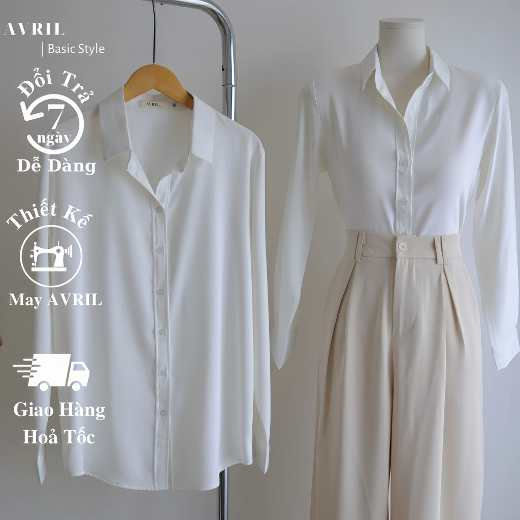 Áo sơ mi nữ màu trắng dài tay form rộng công sở kiểu Hàn Quốc chất mịn AAS441 | BigBuy360 - bigbuy360.vn