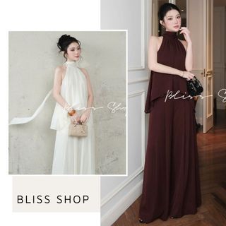   Thiết Kế Cao Cấp  Set Áo Yếm Có Dây Buộc Phối Quần Suông Tơ Lụa Cao Cấp Mềm Mại Bliss Shop - S399 