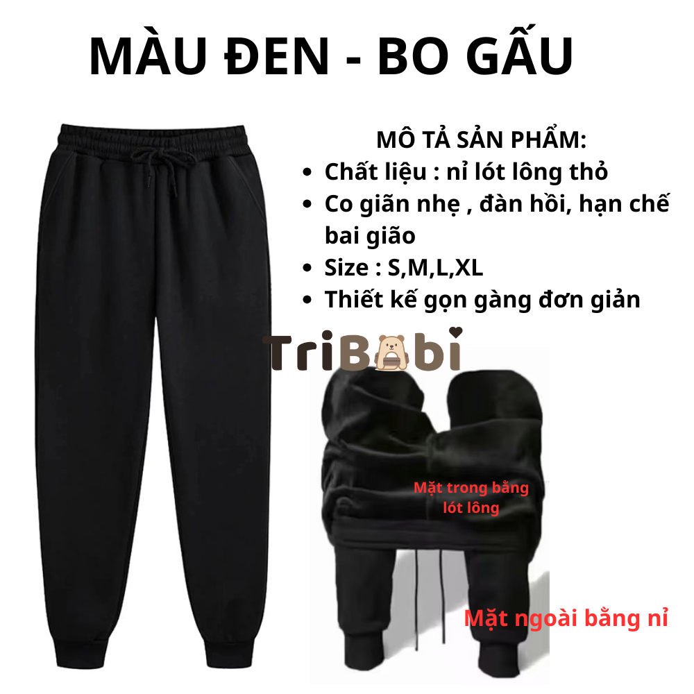 Quần baggy nữ lót lông nhung siêu ấm bền đẹp cho mùa đông đại hàn dáng thể thao Balotrietgiang