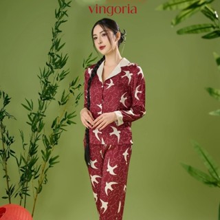  Bộ đồ ngủ nữ Pijama mặc nhà lụa VINGO VINGORIA tay dài mùa thu H1330 