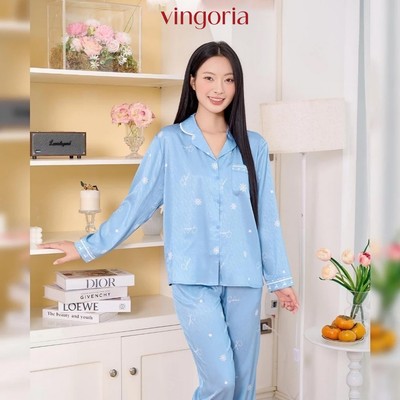 Bộ đồ ngủ nữ Pijama mặc nhà lụa VINGO/VINGORIA tay dài xuân hè H1076