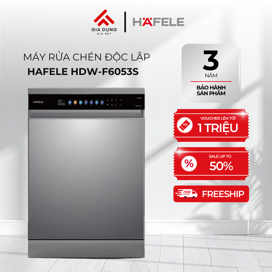 Máy Rửa Chén Độc Lập Hafele HDW-F6053S (535.29.702) - 3-4 bữa ăn Việt (15 bộ Châu Âu) - Bảo hành 36 tháng