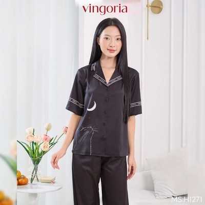 Đồ bộ mặc nhà Pijama lụa Pháp VINGO/VINGORIA tay ngắn xuân hè H1271