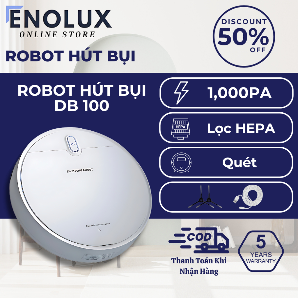 Robot hút bụi tự động Enolux DB100 | Lực hút 1000Pa | Pin 2000mAh | Hoạt động 120 phút