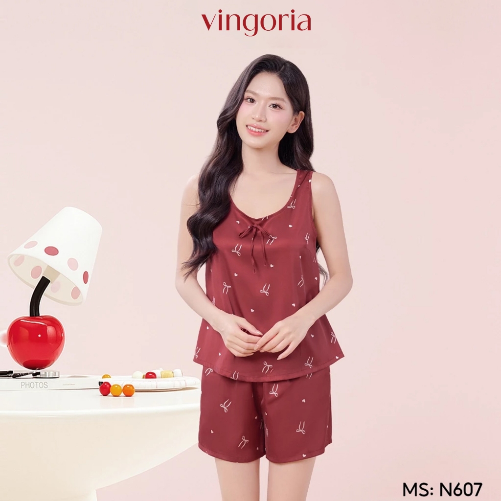 Bộ ngủ 2 dây mặc nhà lụa VINGO/VINGORIA mặc thu đông N607