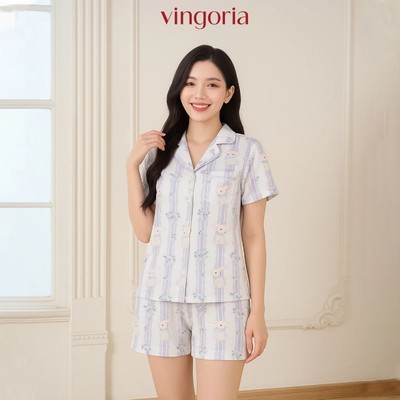 Bộ đồ ngủ nữ Pijama lụa VINGO/VINGORIA tay cộc xuân hè H1382