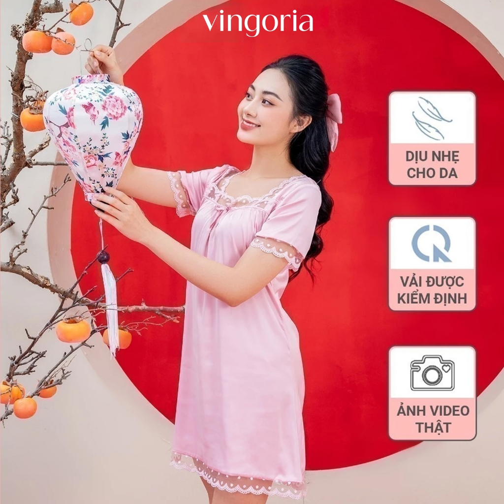 Váy ngủ đồ ngủ mặc nhà lụa VINGO/VINGORIA xuân hè N399 | BigBuy360 - bigbuy360.vn