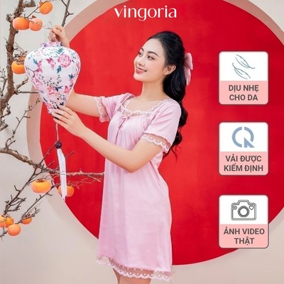 Váy ngủ đồ ngủ mặc nhà lụa VINGO/VINGORIA xuân hè N399