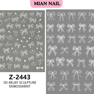  Sticker lụa miếng dán móng nổi 5D hình dán móng nơ xinh xắn màu trắng màu hồng 