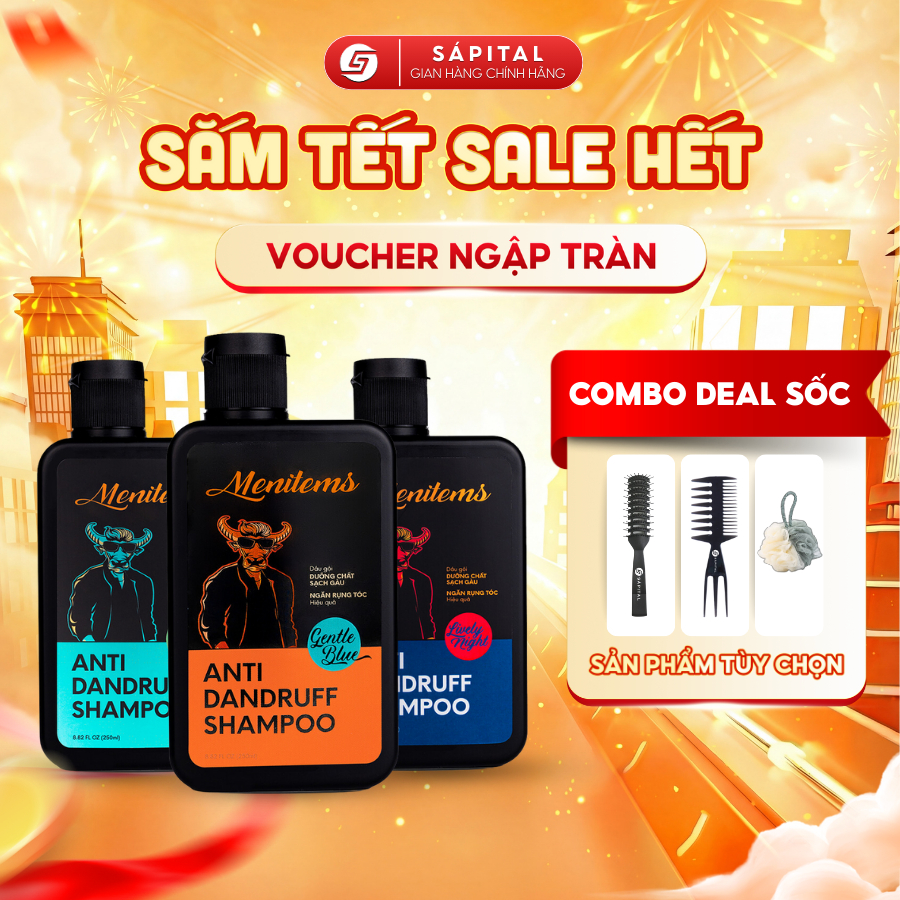 Dầu gội Menitems dưỡng tóc | Dầu gội hỗ trợ giảm gàu - Phục hồi hư tổn - Hương nước hoa nam tính