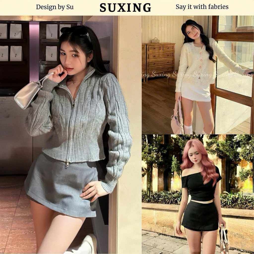 Quần váy ngắn cạp trễ dáng chữ A, Quần váy nữ phối khóa xẻ tà Top Women - Suxing - S165