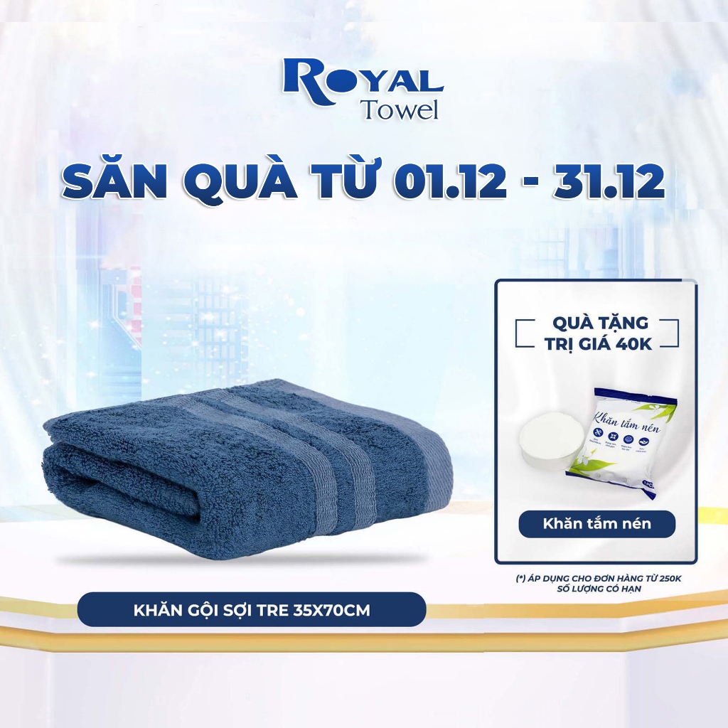 Khăn Gội, Khăn Lau Đầu Sợi Tre Royal Towel 35x70cm Thấm Hút Tốt, Không Đổ Lông, Không Ra Màu, Mềm Mại Với Da