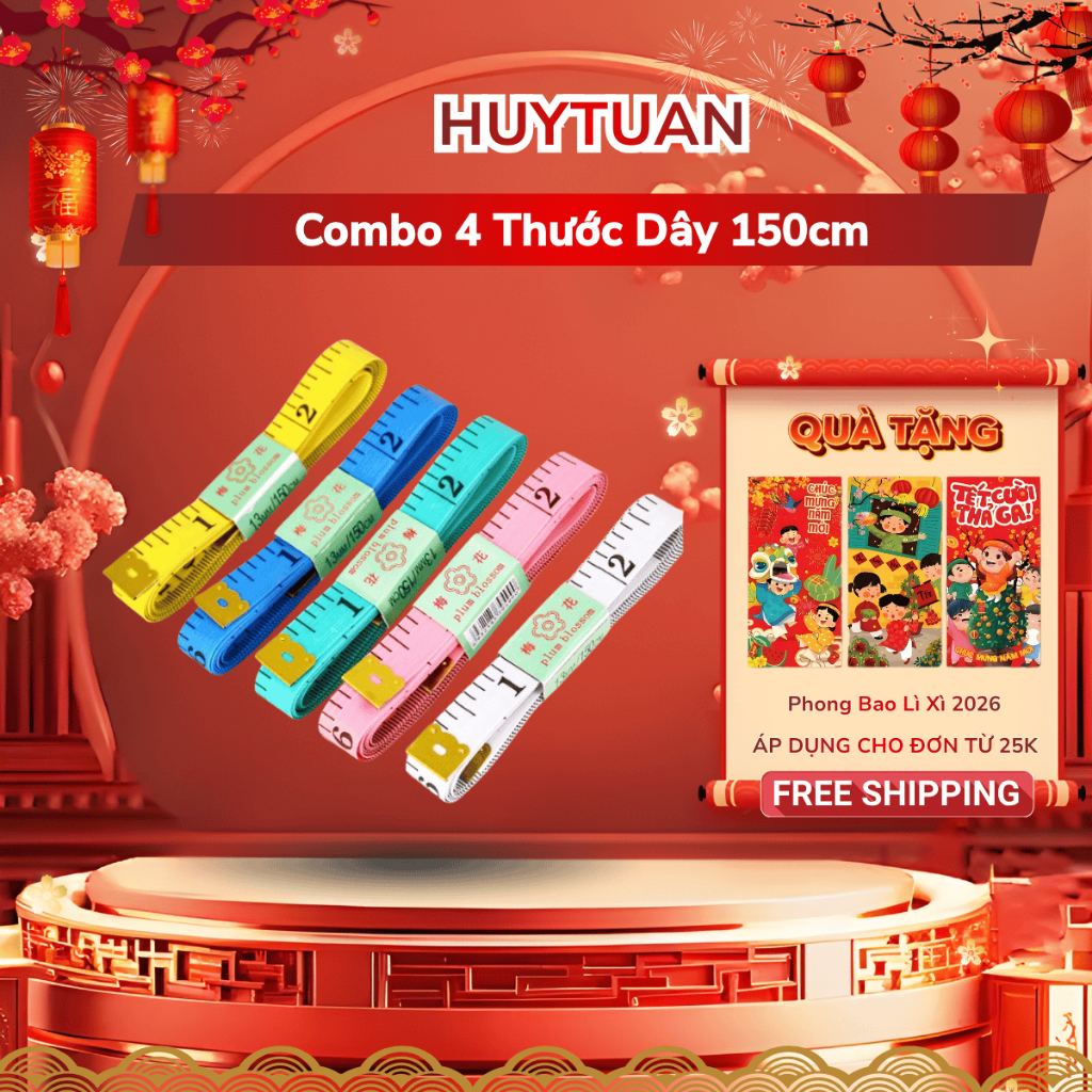 Combo 4 Thước dây đo 150cm Thước dây may đồ, đo eo đầu bọc sắt