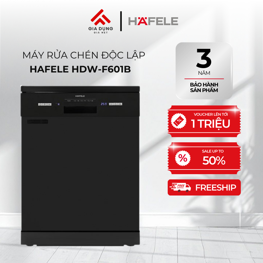 Máy Rửa Chén Độc Lập Hafele HDW-F601B (535.29.670) - 3-4 bữa ăn Việt (14 bộ Châu Âu) - Bảo hành 36 t