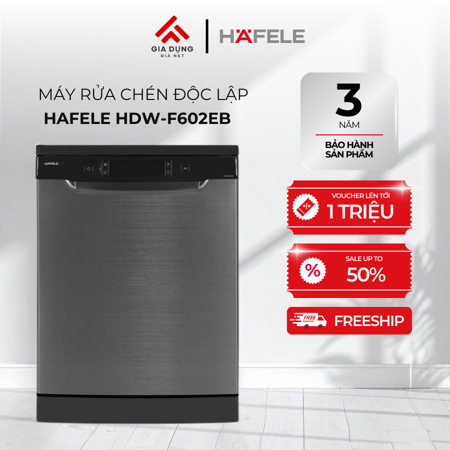 Máy Rửa Chén Độc Lập Hafele HDW-F602EB (538.21.360) - 3-4 bữa ăn Việt (14 bộ Châu Âu) - Bảo hành 36 