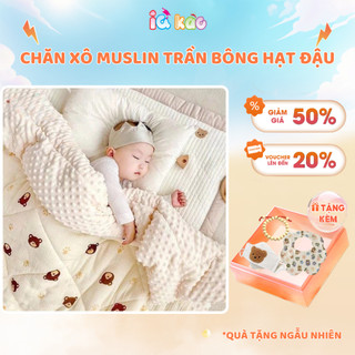  Chăn Xô Muslin Trần Bông Hạt Đậu Họa Tiết Đáng Yêu Dày Dặn Và Ấm Áp Cho Bé IQKAO 